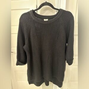 Mote Crew Neck Chunky Knit Sweater Black 3/4 Sleeve Relaxed Fit Women’s L Casual